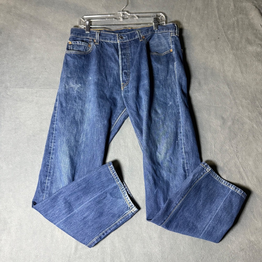 Levis 501 Original Fit Jeans Mens 36x32 Medium Wash Blue Button Fly Straight Leg